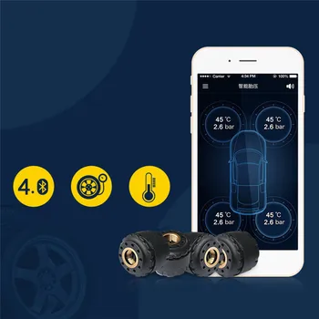 TP630 TPMS Car Bluetooth TPMS Tire Pressure PSI BAR Temperature Alarm System z 4 czujnikami dla IOS dla systemu Android iPhone