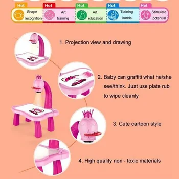 Trace and Draw Projector Toy Kids Drawing Projector Table Child Learning Desk with Smart Projector with Light Music GK99