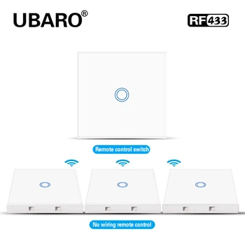UBARO EU/UK RF Wireless Control Switch White Crystal Glass Panel Smart Home Wall Light Lamp Touch Controller Switches 1/2/3 Gang