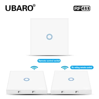 UBARO EU/UK RF Wireless Control Switch White Crystal Glass Panel Smart Home Wall Light Lamp Touch Controller Switches 1/2/3 Gang