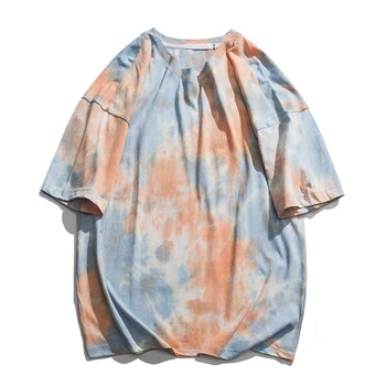 Unisex Krawat Barwnik Luźny T-Shirt Męska 2020 Lato Okrągły Dekolt Meble Ubrania Hipster T-Shirt Z Krótkim Rękawem Bawełna T-Shirt 6 Kolorów