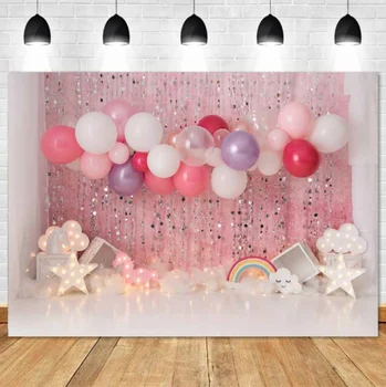 Urodziny zdjęcia tła 1. Baby Shower cake Smash Photo Background dzieci noworodki różowy wnętrze studia Фотозвонки