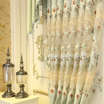 Urządzony w luksusowym styl europejski, amerykański kurtyna chenille hafty baldachim zasłony do salonu, jadalni i sypialni