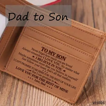 VE1016-1030 Drop-Shipping DAD to SON grawerowanie portfele skórzany portfel posiadacza karty dual vintage prezent na Urodziny od taty