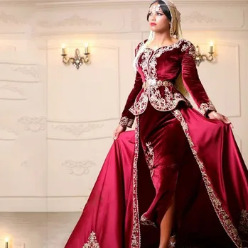Vintage, długie rękawy Каракоу algierii strój Syrena suknie wieczorowe koronkowe aplikacje muzułmańskie wieczorowe sukienki na studniówkę Vestidos De Gala