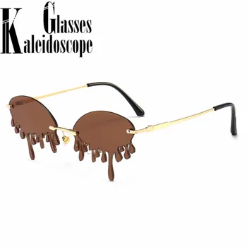 Vintage okulary bez oprawek kobiety luksusowe łzy forma okulary Przeciwsłoneczne UV400 damskie bezramowe okulary czerwone różowe okulary panie