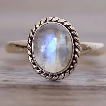 Vintage, retro, vintage, styl punk posrebrzane pierścienie dla kobiet poprawiny biżuteria naturalny kamień Księżycowy pierścień moda srebrne akcesoria