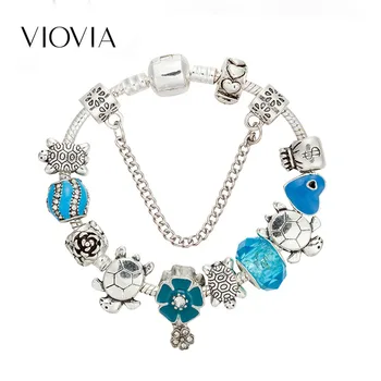 VIOVIA New Ocean Series Charms bransoletki i bransoletki Żółw koraliki bransoletki dla kobiet biżuteria Diy Fit Party Gift B18039