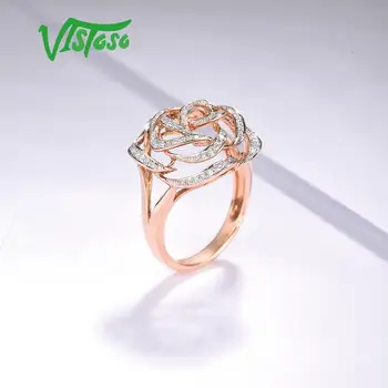 VISTOSO złote pierścienie dla kobiet prawdziwa 14 K 585 różowe złoto pierścionek błyszczący diament obietnica obrączki rocznica wykwintne biżuteria
