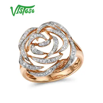 VISTOSO złote pierścienie dla kobiet prawdziwa 14 K 585 różowe złoto pierścionek błyszczący diament obietnica obrączki rocznica wykwintne biżuteria