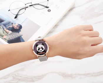 Wal-Joy Women Zegarki Fashion Animal Panda zegarek kwarcowy studentka dziewczyna skórzane wodoodporny zegarek czarny zegarek prezenty dla przyjaciół