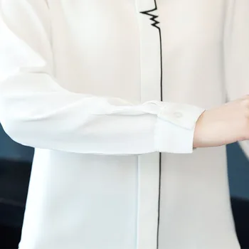 Wiosna jesień Lady białe koszule rozmiar S-2XL z długim rękawem Styl patchwork praca biurowa projekt kobiety dorywczo szyfonowe bluzki DD2354