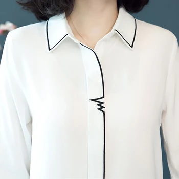 Wiosna jesień Lady białe koszule rozmiar S-2XL z długim rękawem Styl patchwork praca biurowa projekt kobiety dorywczo szyfonowe bluzki DD2354
