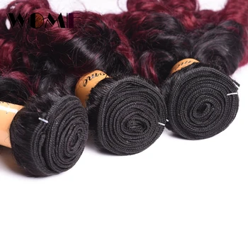 Wome Pre-colored Indian Bouncy Curly Hair Bundles 3Pcs Human Hair Weave #1b/Burgundy 10