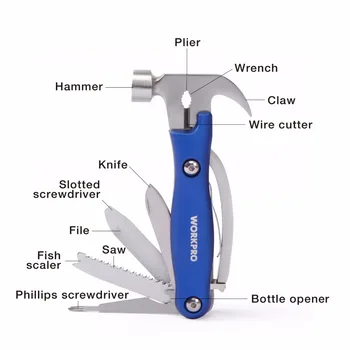 WORKPRO 12-w-1 MultiTools szczypce ręczne zestaw narzędzi do usuwania izolacji z przewodów, młotek z nożem składana piła plik śrubokręt kemping narzędzia nowy