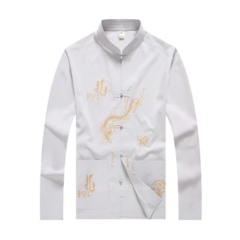 Wu Tang Clan Casual Oriental Men Kung Fu Tai Chi, Shaolin Chinese Tops Dragon Embroidery Shirt New Year Party Stage Tang Suit