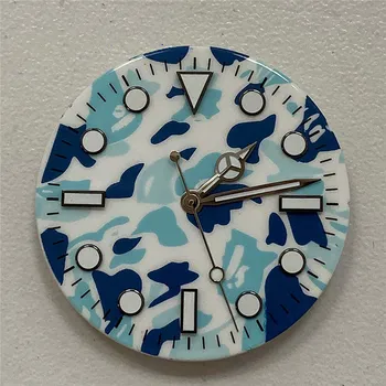 Wymiana 29 mm tarcza zegara dla NH35 NH36 8215 8200 821A dla Mingzhu 2813 ruch zegarki świecące zielony kamuflaż tarcza zegara