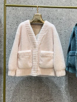 Wysoka jakość strzyżenia owiec modny płaszcz miękkie koreańskie słodkie kurtki dla kobiet 2020 ciepły wełniany płaszcz futro kurtka płaszcz Casaco Zjt425