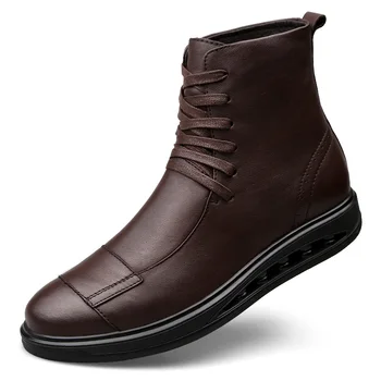 Wysokie buty dla mężczyzn z naturalnej skóry buty wojskowe okrągły nosek sznurowanie buty bojowe wiosna i jesień czarny buty męskie rozmiar 46