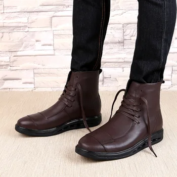 Wysokie buty dla mężczyzn z naturalnej skóry buty wojskowe okrągły nosek sznurowanie buty bojowe wiosna i jesień czarny buty męskie rozmiar 46