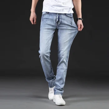 Wysokiej Jakości Ciasne Dżinsy Mężczyźni Klasyczna Moda Elastyczność Spodnie Jeansowe Niebieski Umyć Marki Casual Spodnie Męski Plus Rozmiar 40-46