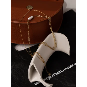 Yhpup nowy łańcuch ze stali nierdzewnej laminowaną naszyjnik moda moneta portret Naszyjnik dla kobiet elegancki naturalne perły biżuteria prezent
