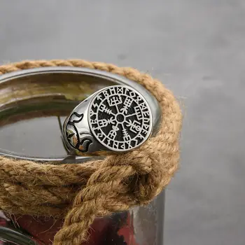 Zabytkowe pierścienie wikingów ze stali nierdzewnej dla motocyklowej imprezy penny Tauren wojownik kompas pierścienie fajne rowerzysta pierścień męskie biżuteria