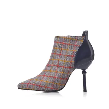 ZawsThia 2020 zimowe tweed komórkowe komórkowe buty na wysokim obcasie eleganckie damskie czółenka modne botki dla kobiet plus rozmiar 33-48 damskie buty