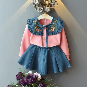 Zestawy ubrań dla dziewczyn 2020 jesień Księżniczka odzież Dziecięca elegancki sweter z haftem z długim rękawem + spodnie 2 szt./kpl. Odzież dziecięca