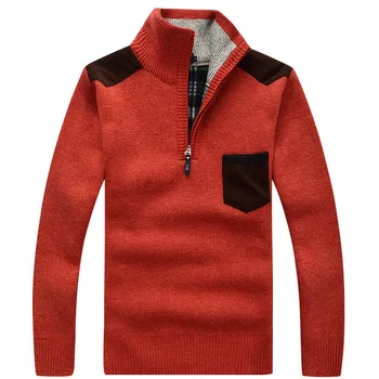 Zimowa męska golf sweter połowa zamek polar wełniany z Dzianiny sweter z długim rękawem kieszeni casual męskie grube ubrania na jesień