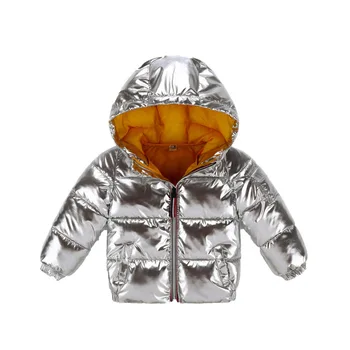 Zimowa nowa plac srebrna dół zbiórki, bawełniana, miękka, duża odzież dziecięca miękkie krótki płaszcz dla chłopców i dziewczynek kurtka z kapturem