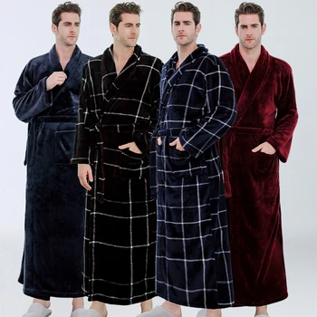 Zimowy płaszcz kąpielowy kochanka męskie flanela gęstnieje koc ciepły, długi szlafrok długi szlafrok męski szlafrok z paskiem kimono hombre piżama