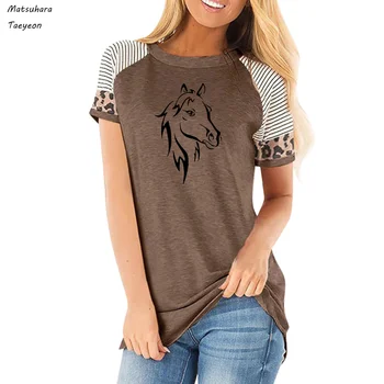 Zwierzę, koń druku kobiet t-shirt wydrukować z krótkim rękawem śmieszne letnie topy meble koszulka Kobiety Casual dziewczyna wzór koszulki