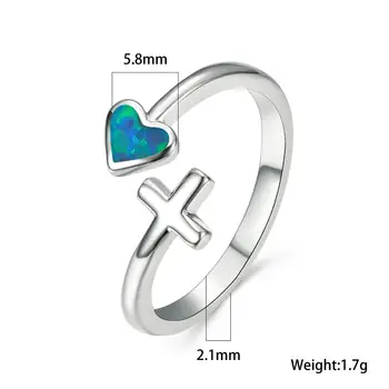 Ładny Damski Niebieski Opal Kamień Pierścień Klasyczny Kolor Srebrny Delikatny Pierścionek Zaręczynowy Drogie Sercu Krzyż Regulowane Obrączki Dla Kobiet