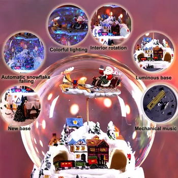 Żywica Kryształowa Kula Pozytywka Obracać Światło Kula Śnieżna Szklane Światła Świąteczny Prezent Z Muzyką Mikołaja Rzemiosła Wystrój Pulpitu