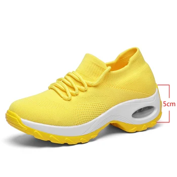 Żółte buty do biegania kobiety 2021 коренастые buty do biegania buty Damskie platformy czerwony różowy obuwie kobieta oddychająca siatka buty do biegania buty Damskie